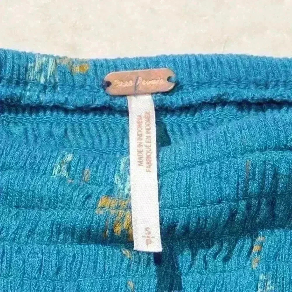 FREE PEOPLE Teal Floral Off The Shoulder Smock Wide Sleeve Shirt Top Women Small - Picture 9 of 10